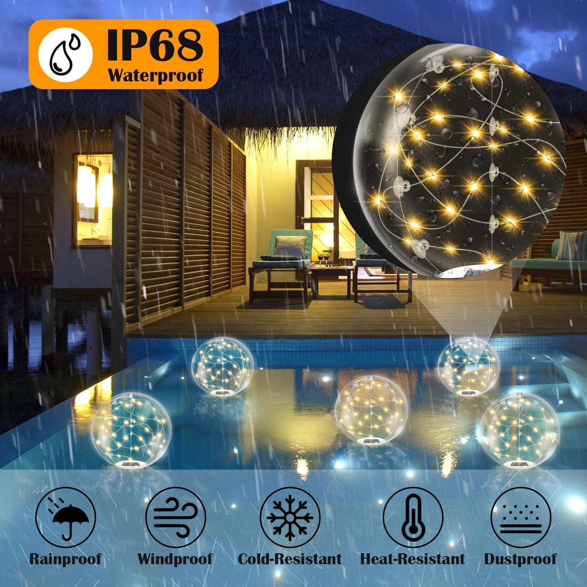 afzdby Glow-in-dark balls create magical pool accents for night gatherings.