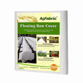 Agfabric freeze-protection row cover over garden bed allowing airflow and crop protection.