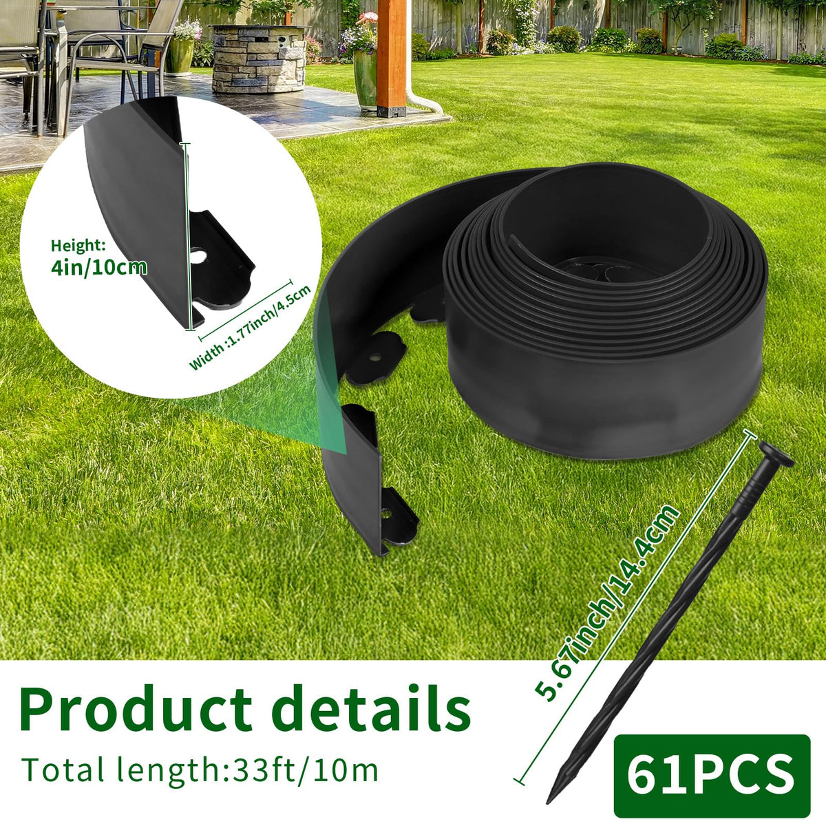 AggFencer 61 spiral spikes securing the edging for long-lasting borders
