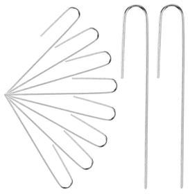 Agolctry 5-inch J-shaped stake securing drip tubing up to 1/2 inch.