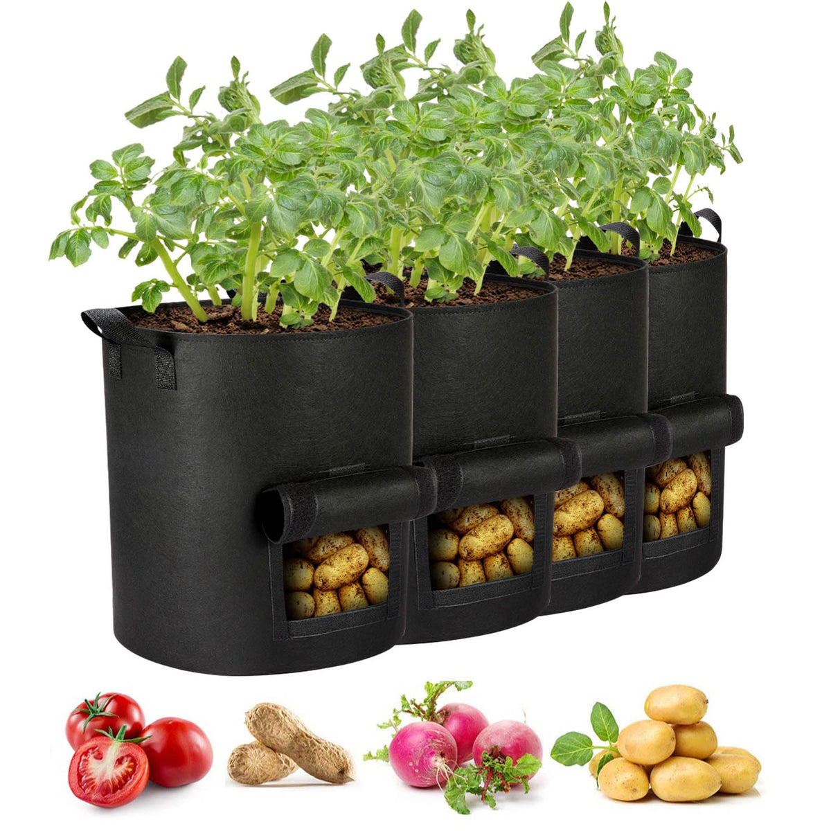 AGOLEAM 4-pack 10-gallon grow bags ideal for potatoes and vegetables.