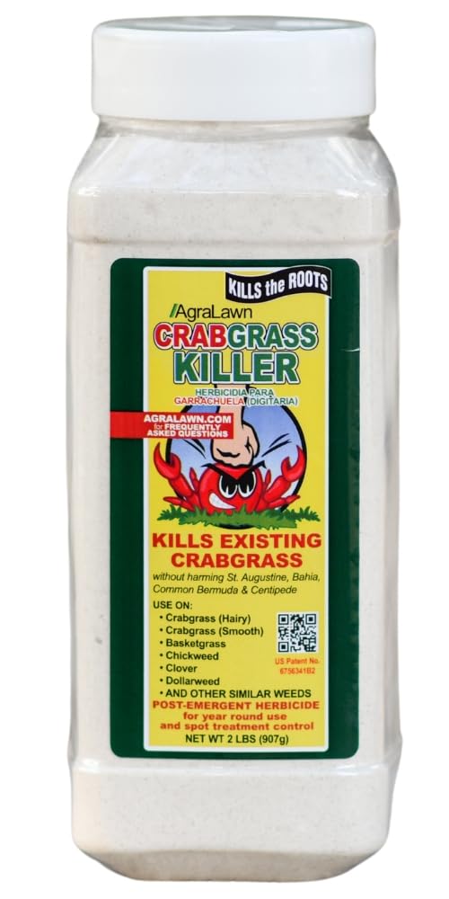 Agralawn Crabgrass Killer bottle close-up demonstrating targeted weed control for lawns.