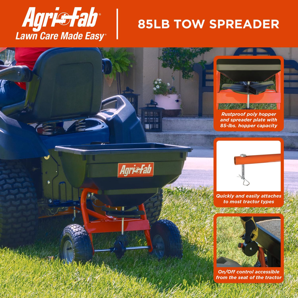 Agri-Fab 45-0530-131 deflector and grate improve spread pattern and flow.