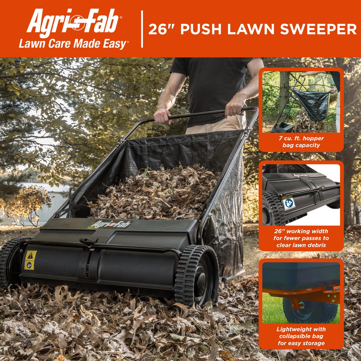 Agri-Fab lightweight lawn sweeper ready for fast, efficient yard cleanup.