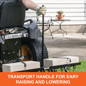 Agri-Fab 45-0294 dethatcher wheels enabling smooth towing across terrain