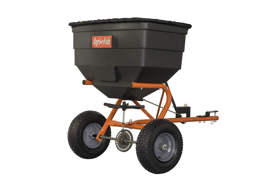 Agri-Fab 45-0547 hopper capacity for seed and fertilizer, ideal for larger lawns.