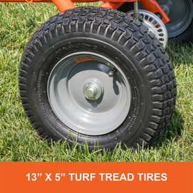 Agri-Fab 45-0547 turf tread wheels ease movement across uneven ground.