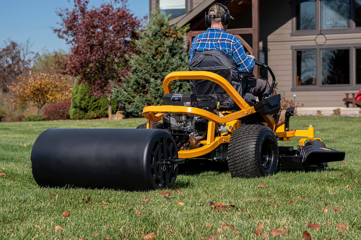 Tow-behind setup compatible with lawn tractors.