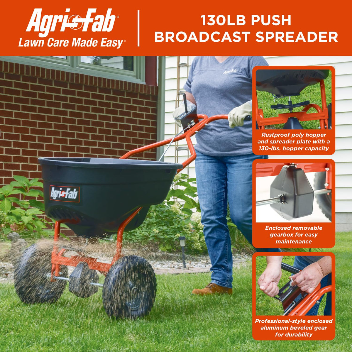 Agri-Fab 45-0614 multi-material capability for seeds, fertilizer, and salt tasks.