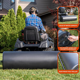 Agri-Fab 550 lb water-filled roller provides firm smoothing.