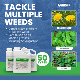 Agrisel 3 Way Max weed killer label highlights safe grass use.