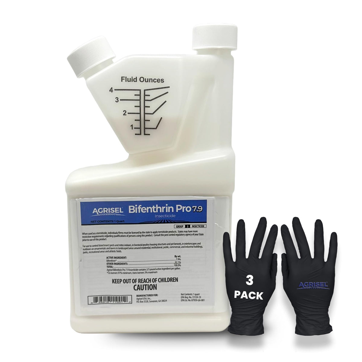 Agrisel Bifenthrin Pro 7.9 bottle ready for broad pest control in lawns and gardens.