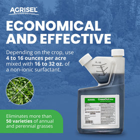 Agrisel GrassOut Max three-pack gloves included for hand protection.