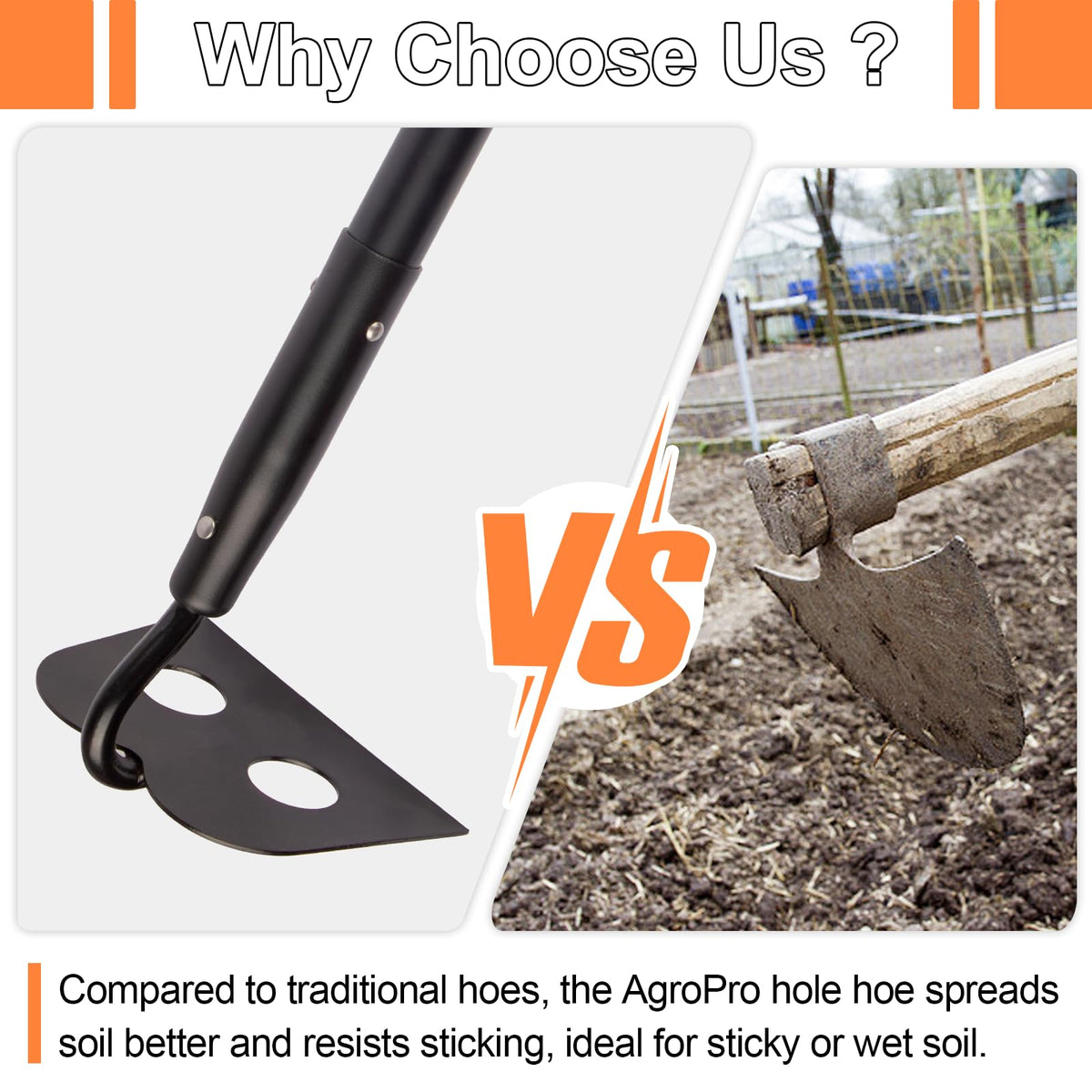 AgroPro 58 inch long handle delivers leverage and reduced bending during weeding