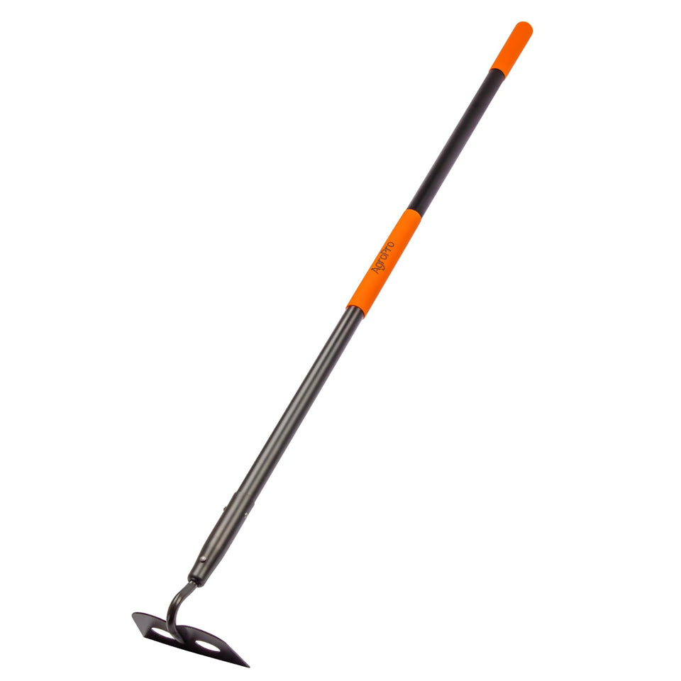 AgroPro garden hoe head close-up showing high-carbon steel durability for tough weeds