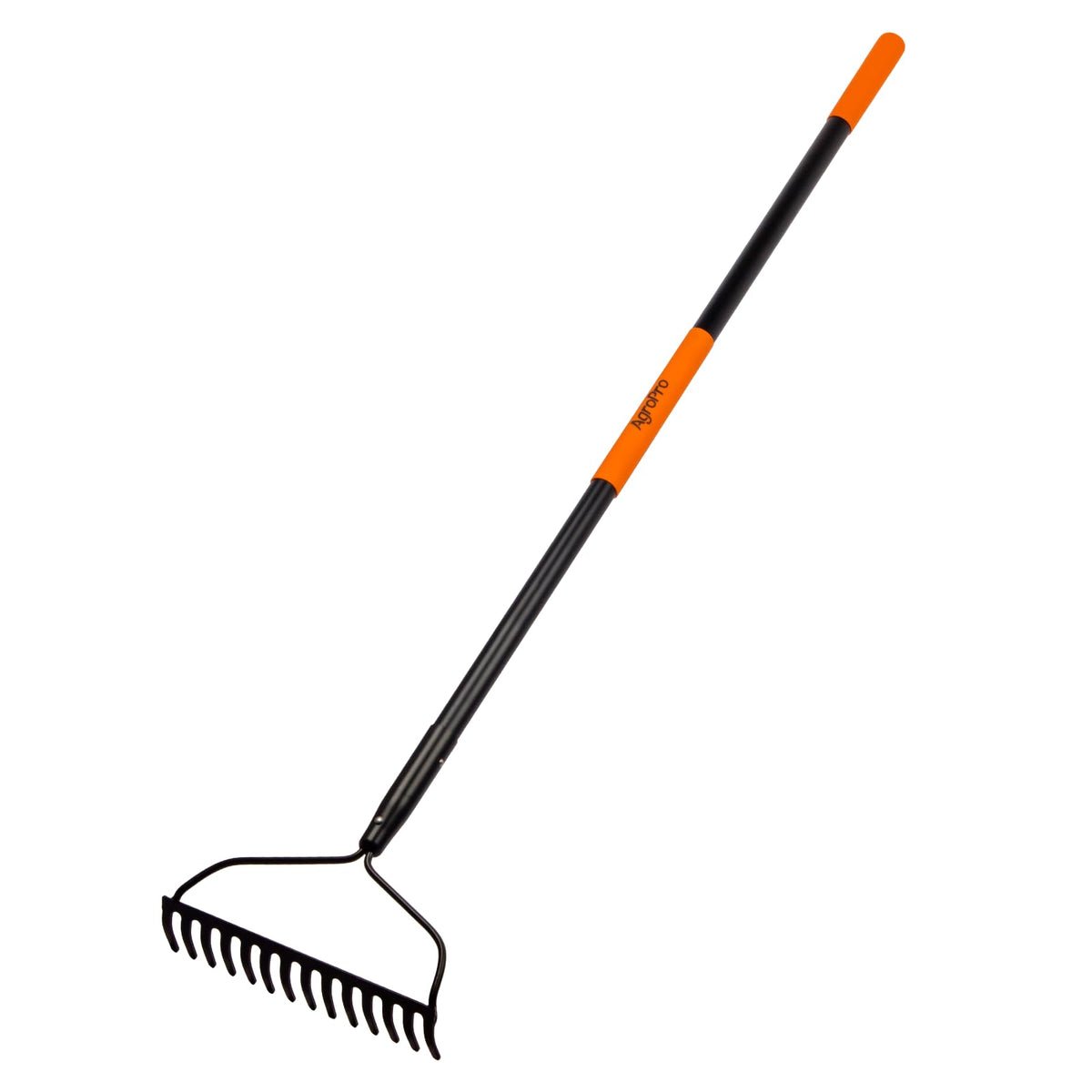 AgroPro garden rake with 14 tines for efficient lawn debris removal.