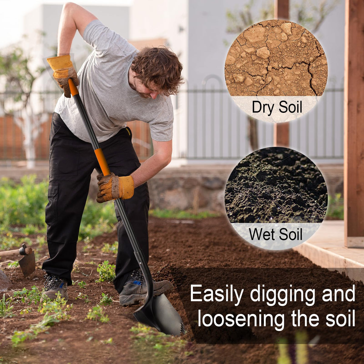 AgroPro shovel measuring 58 inches to reduce back strain during long tasks