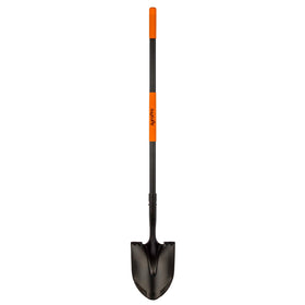 AgroPro heavy duty shovel with serrated blade cutting through soil for easier digging
