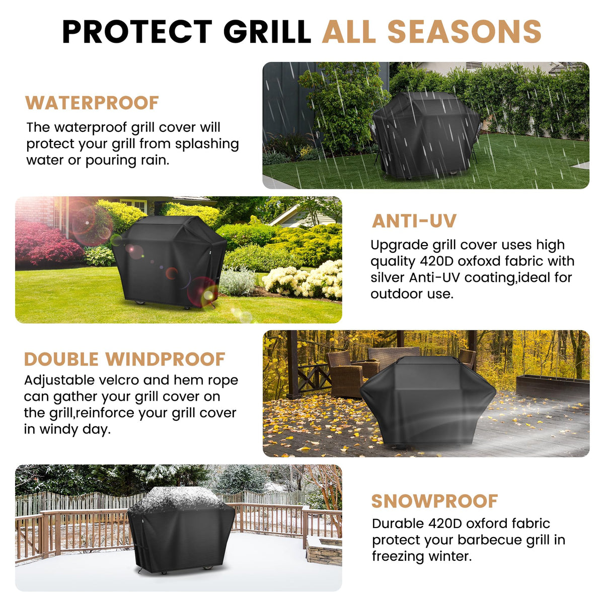 Aguegro windproof design with belt straps keeps cover secure in wind.