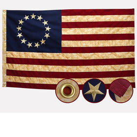 AGUIFLGS Betsy Ross flag with tea-stained finish for outdoor displays.
