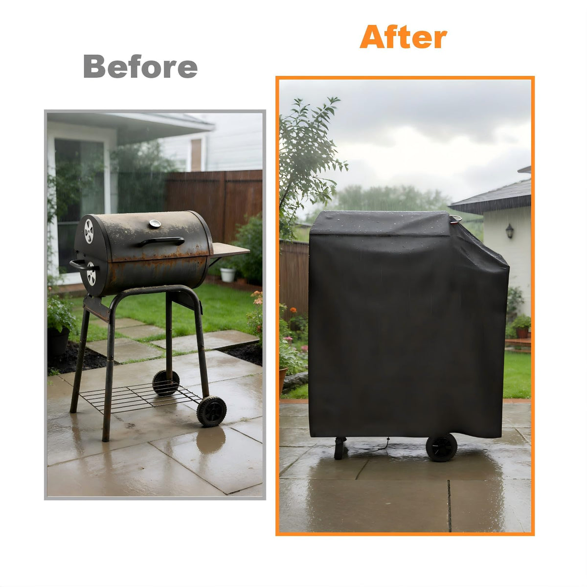 Dirt being rinsed from Agustone grill cover for easy cleaning