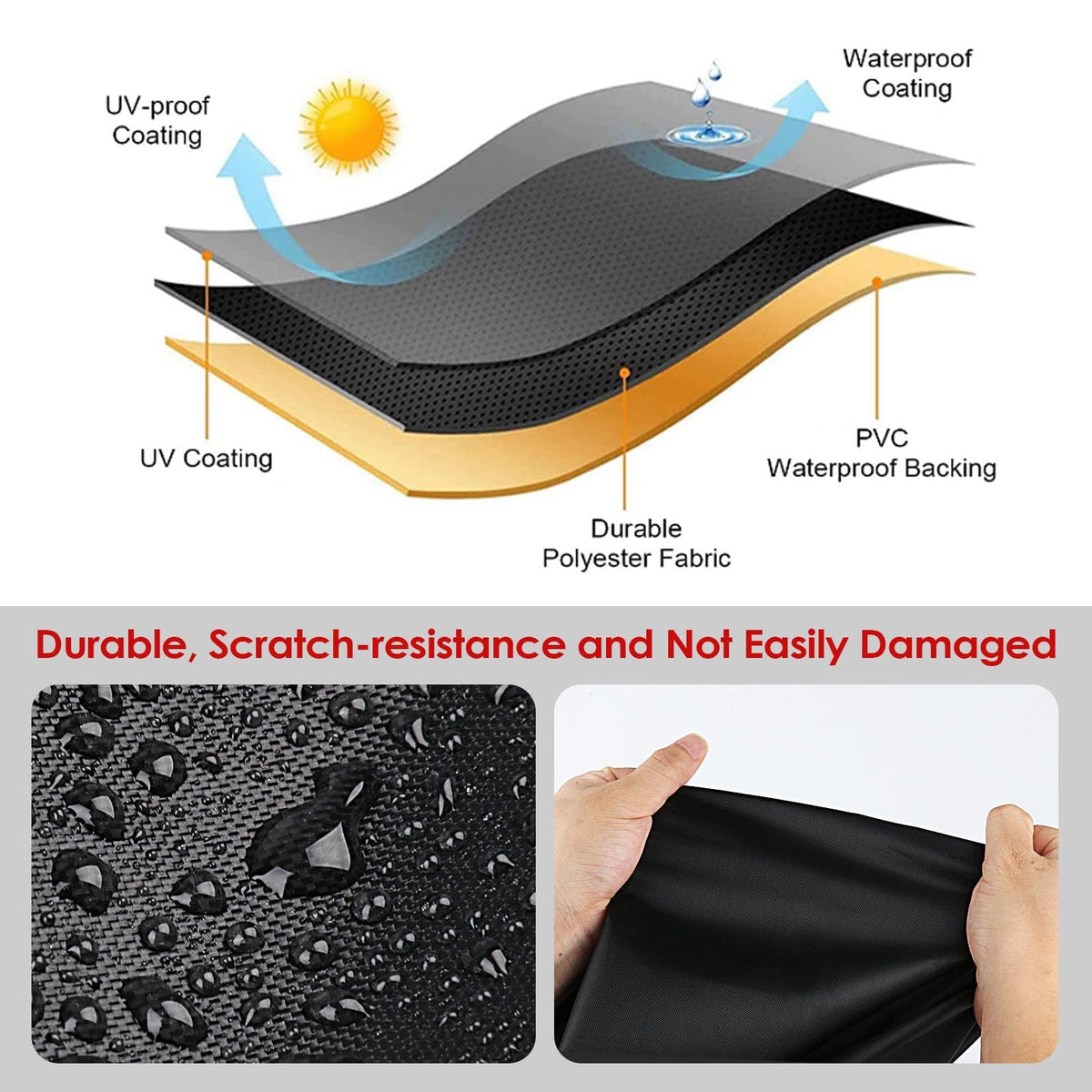 Waterproof Oxford polyester fabric shields against rain and dust effectively