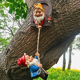 Ahbuohe Gnome Garden Decor with climbing tree detail adds whimsy outdoors