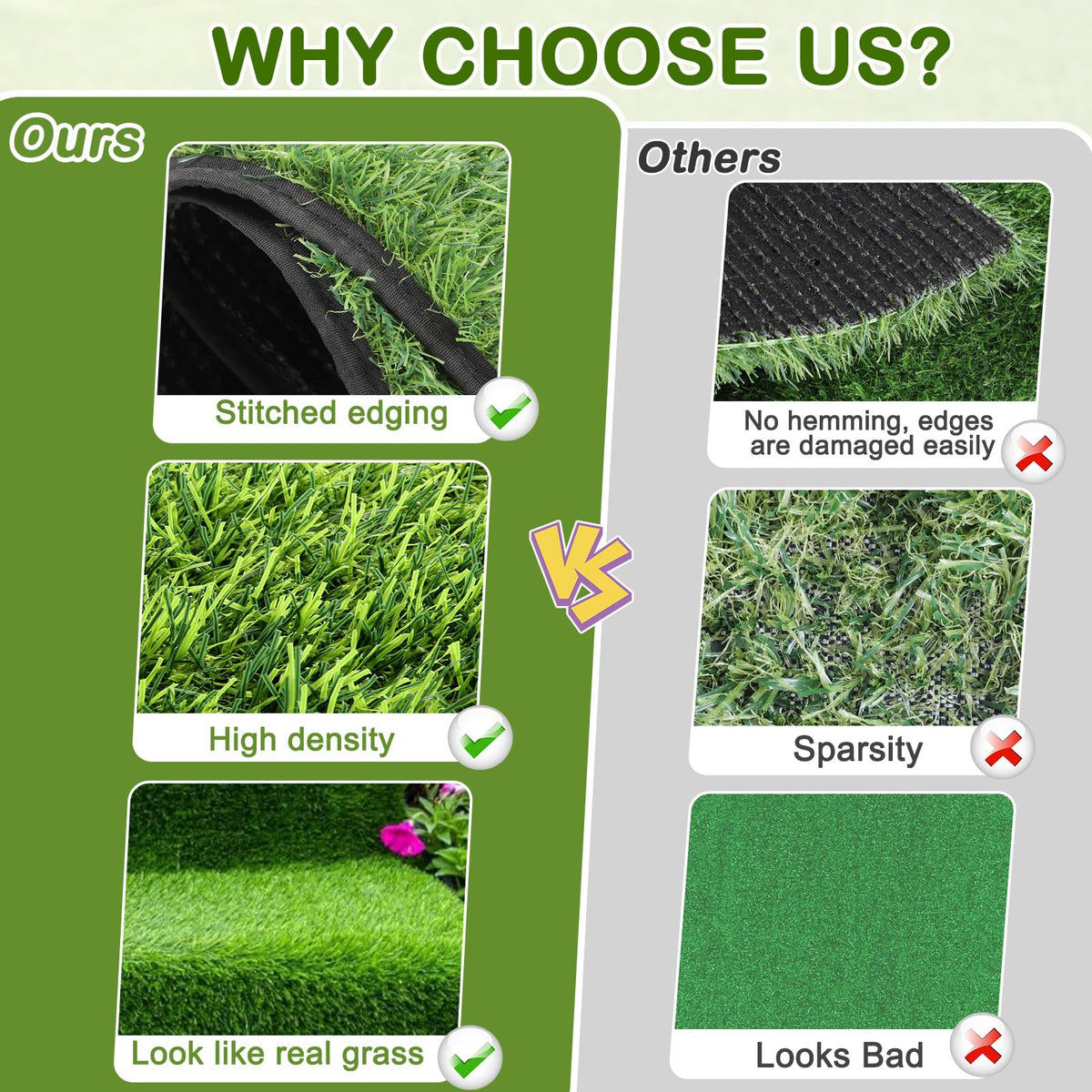 aHeemo hemmed edge grass pad stays sturdy and tear resistant.