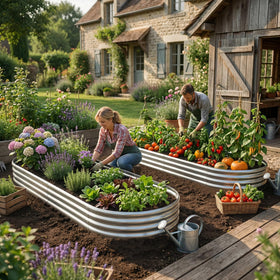 AHEONLAR oval galvanized planter box exterior view for outdoor use.