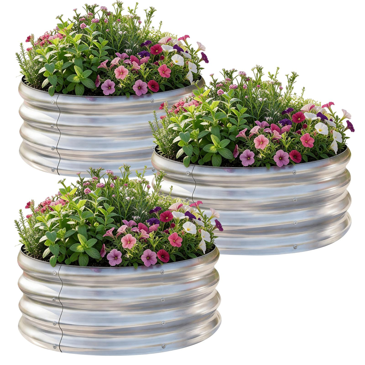 AHEONLAR round galvanized raised bed in garden ready for vegetables