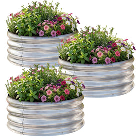 AHEONLAR round galvanized raised bed in garden ready for vegetables