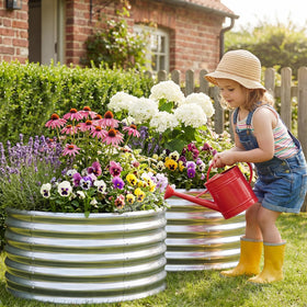 AHEONLAR round galvanized raised bed open base promotes drainage.