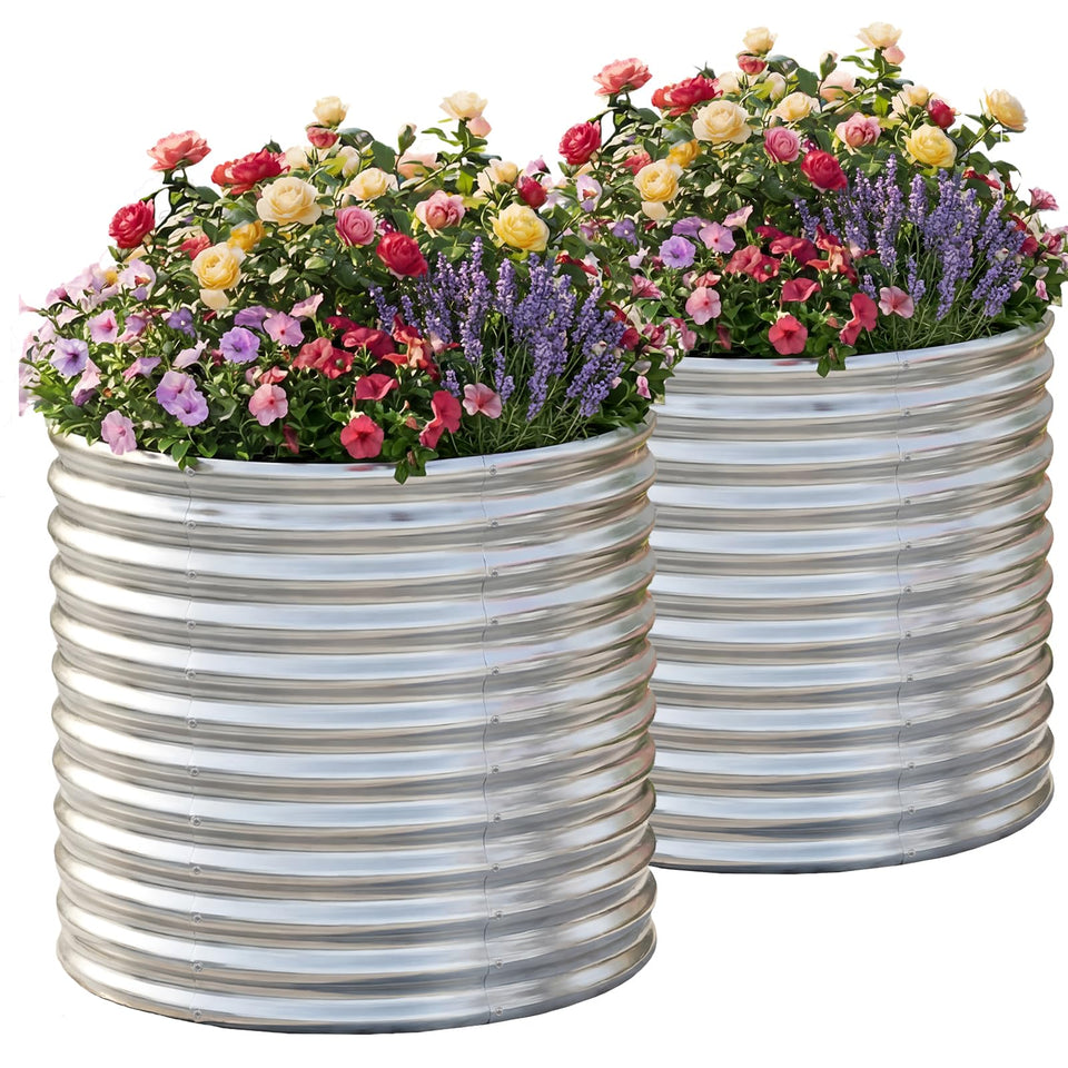 AHEONLAR round garden bed assembly in a garden, showcasing durable galvanized steel.