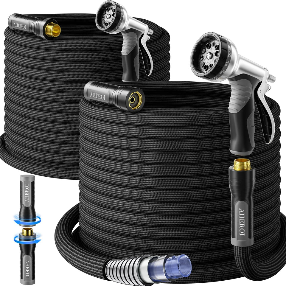 Aheroi garden hose 50ft kink-free ends with swiveling connectors for smooth water flow