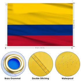 AhfuLife Colombia flag 3x5ft side view, ready for wall or flagpole display