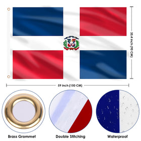 AhfuLife Dominican flag 3x5ft canvas header for secure mounting and strength
