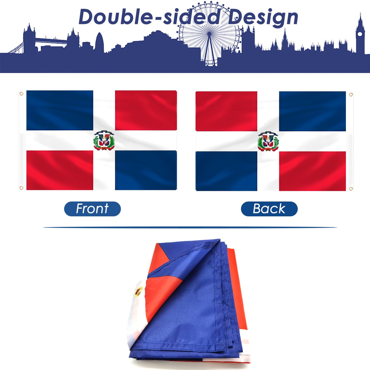 AhfuLife Dominican flag 3x5ft compatible with standard flagpoles for easy setup
