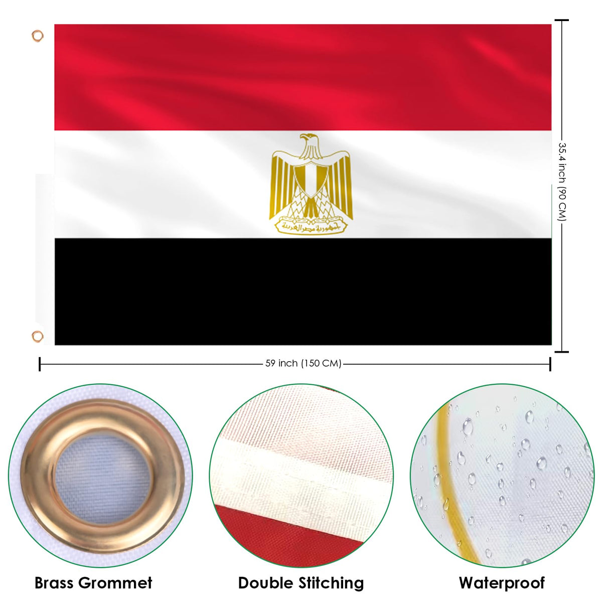 AhfuLife Egypt flag brass eyelets for durable hanging.