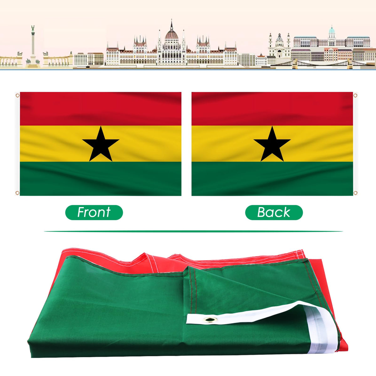 AhfuLife Ghana flag canvas header for secure mounting