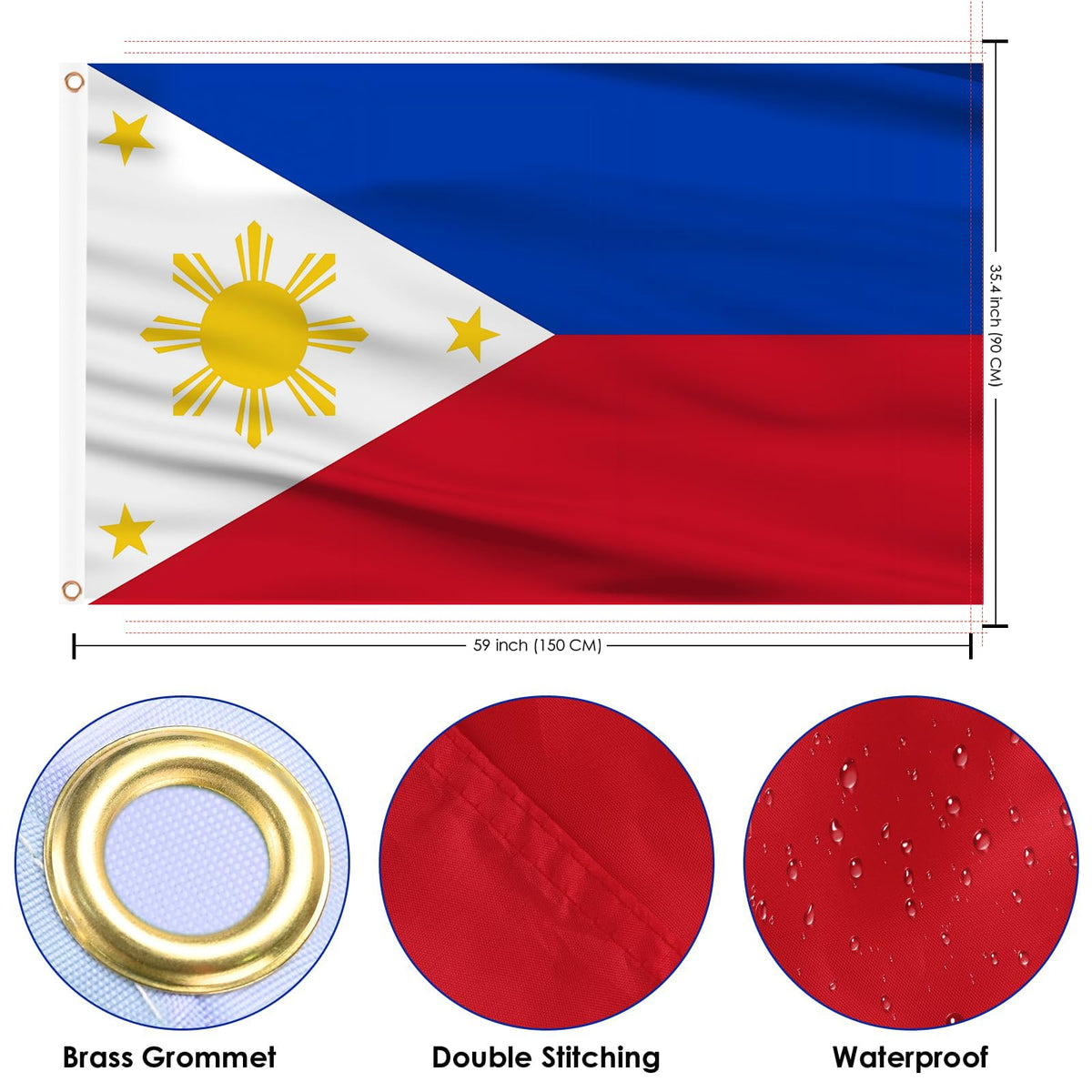AhfuLife double-sided Philippines flag for prominent visibility from both sides during events