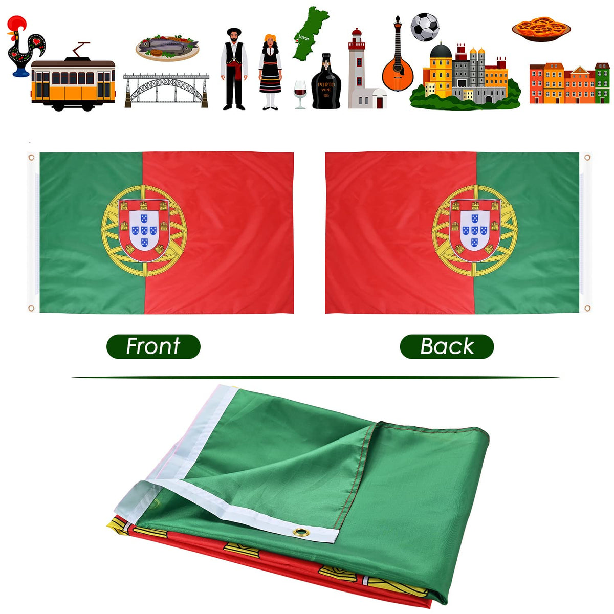 AhfuLife Portugal flag 3x5ft lightweight flag for easy flagpole mounting.