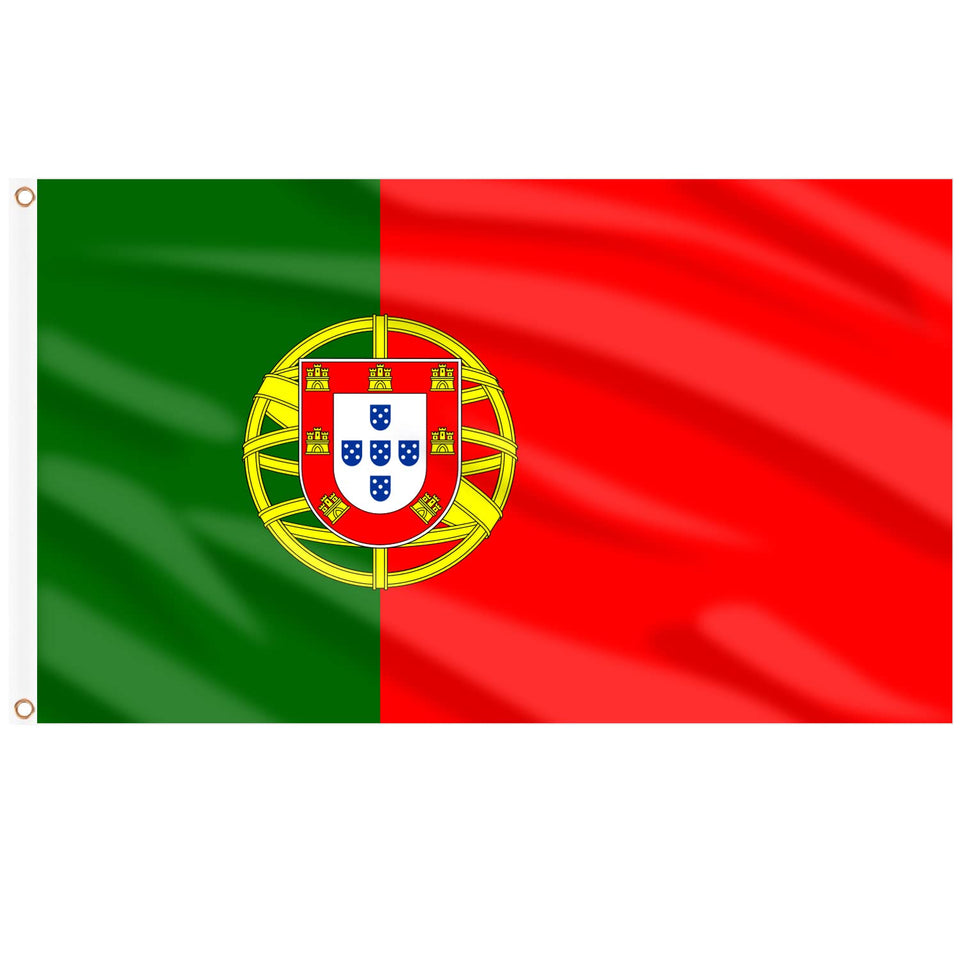 AhfuLife Portugal flag 3x5ft outdoors with brass eyelets for sturdy mounting.