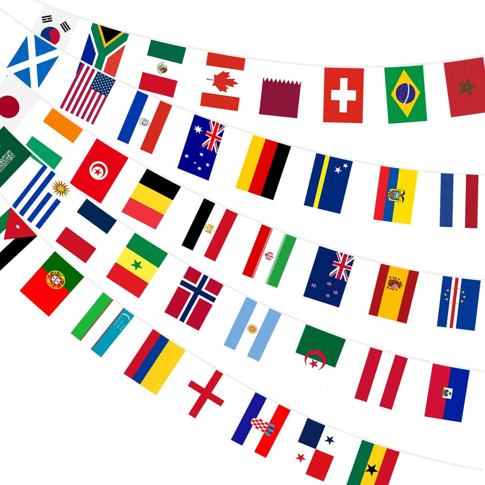 AhfuLife 48-country world flag banner for outdoor party decor.