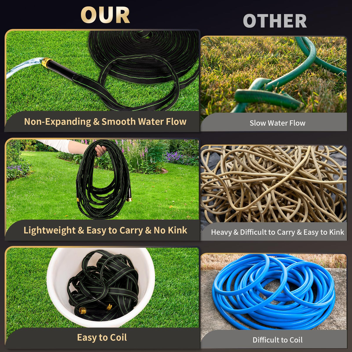 Ahititi garden hose all-weather flexibility handles heat and cold.
