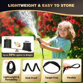 Ahititi garden hose reinforced material resists wear for outdoor use.