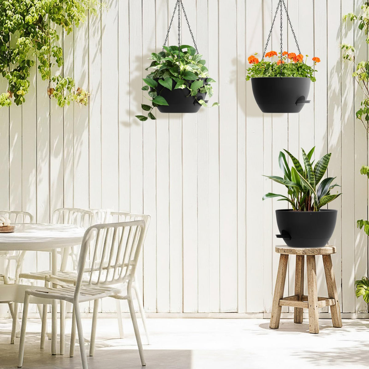 AHJZO weather-resistant plastic planter maintains finish in outdoor conditions