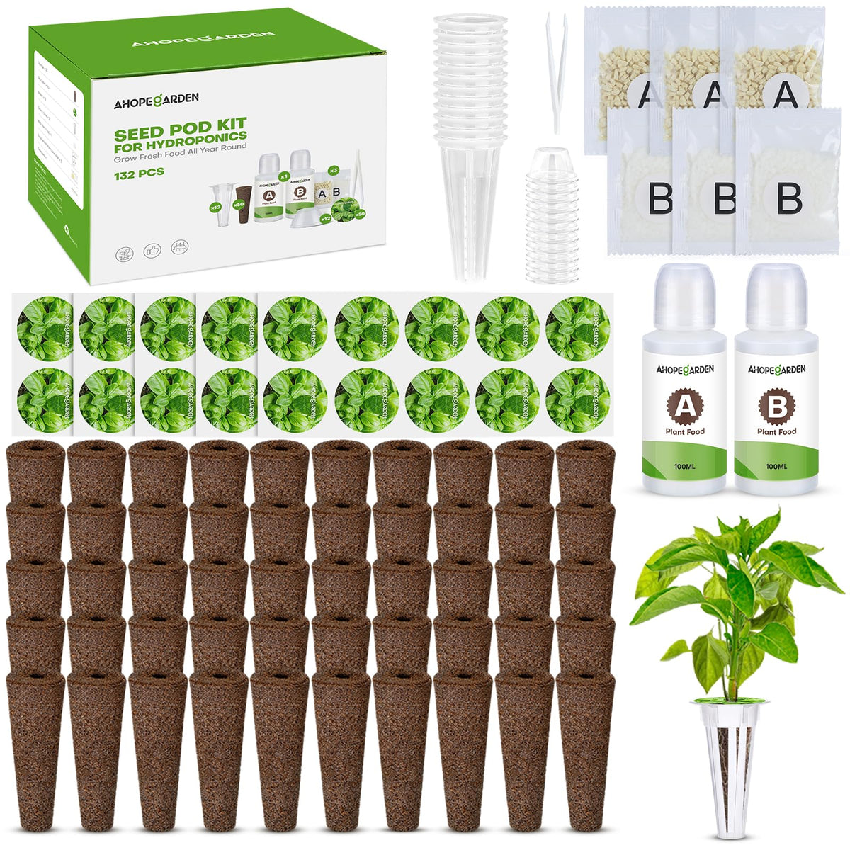 Ahopegarden 132pcs hydroponic pods kit overview for convenient indoor growing.