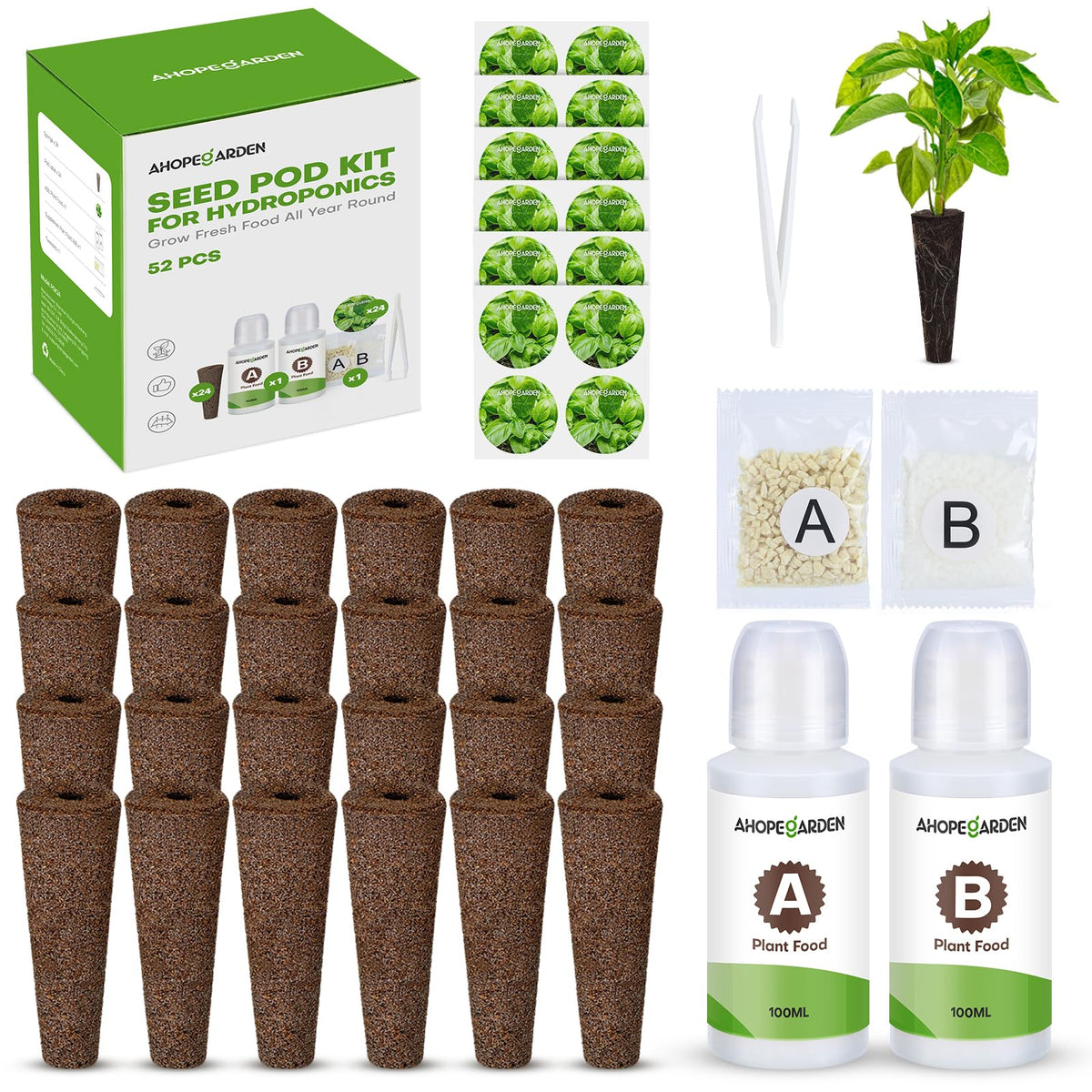 Ahopegarden hydroponics pods kit all-in-one, compatible with Aerogarden, for easy indoor herbs