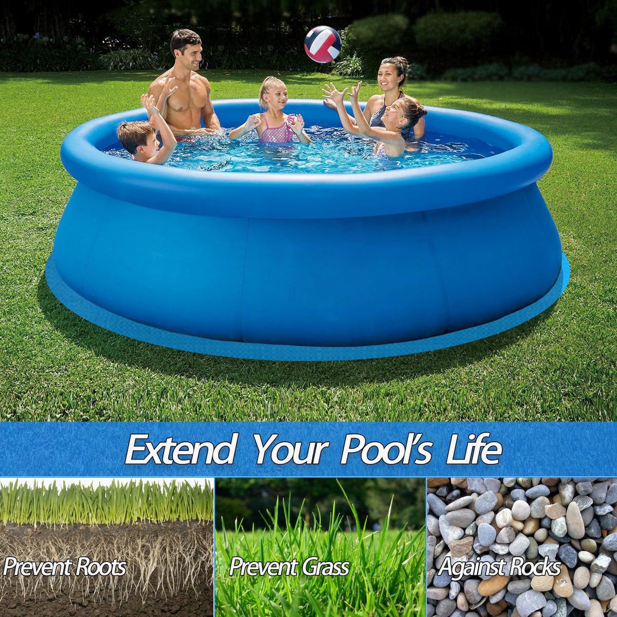 Ahpuhtan outdoor pool mat keeps the area tidy by blocking ground debris.