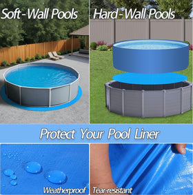 Ahpuhtan pool-ground-cloth-protector-tarp keeps debris away from your pool area.